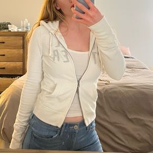 Hollister Co. White Zip Hoodie with Logo, S
